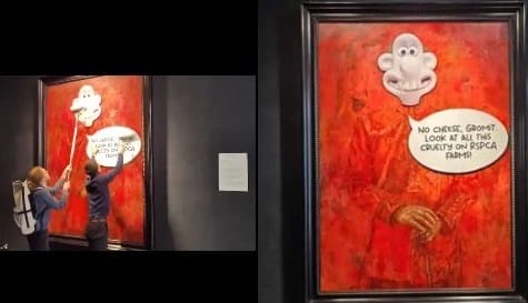 nxnoticias.com-vandalizan-retrato-de-carlos-iii-para-resaltar-la-crueldad-en-granjas-que-patrocina-el-monarca