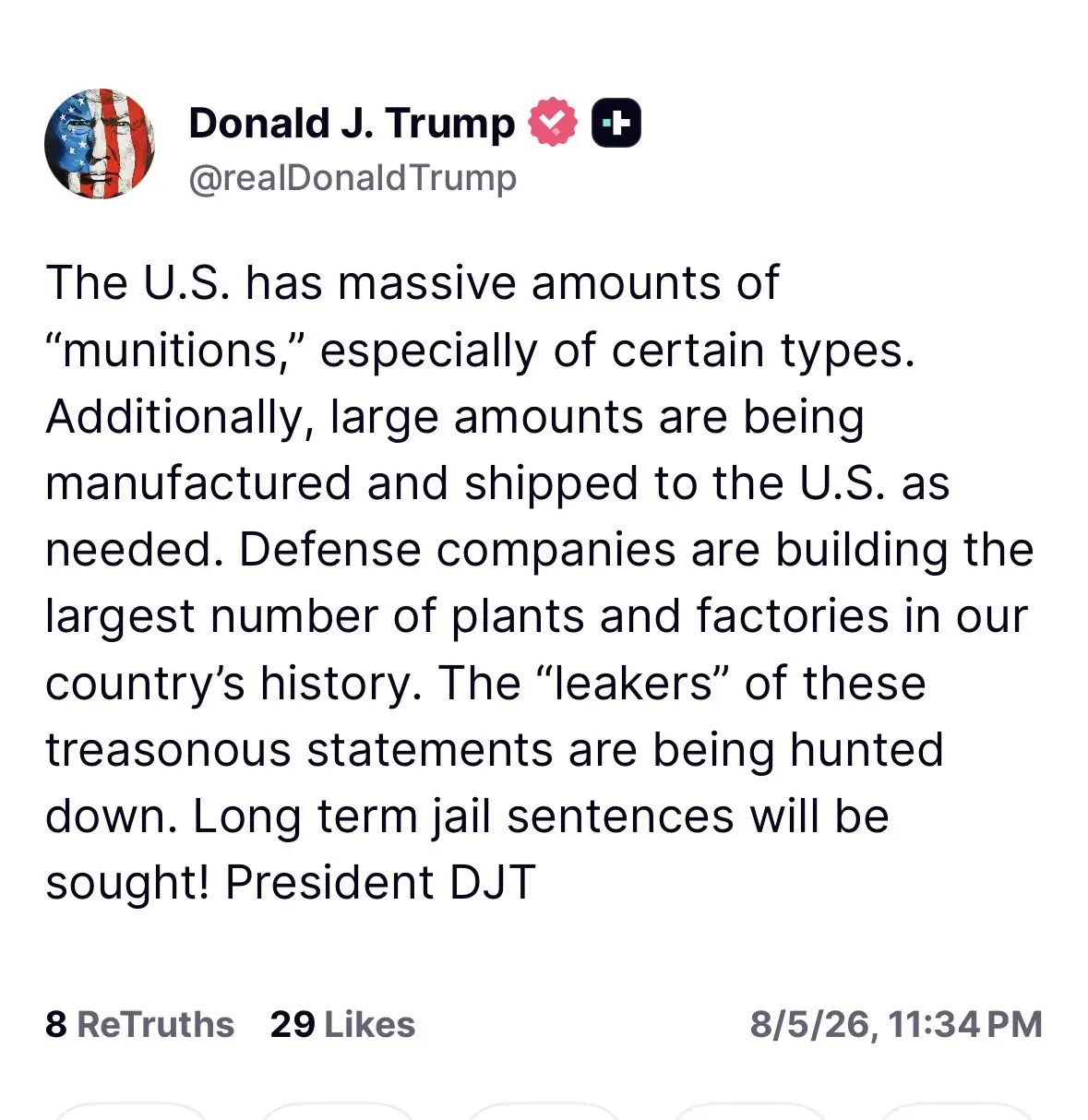 Trump amenaza sobre filtraciones.