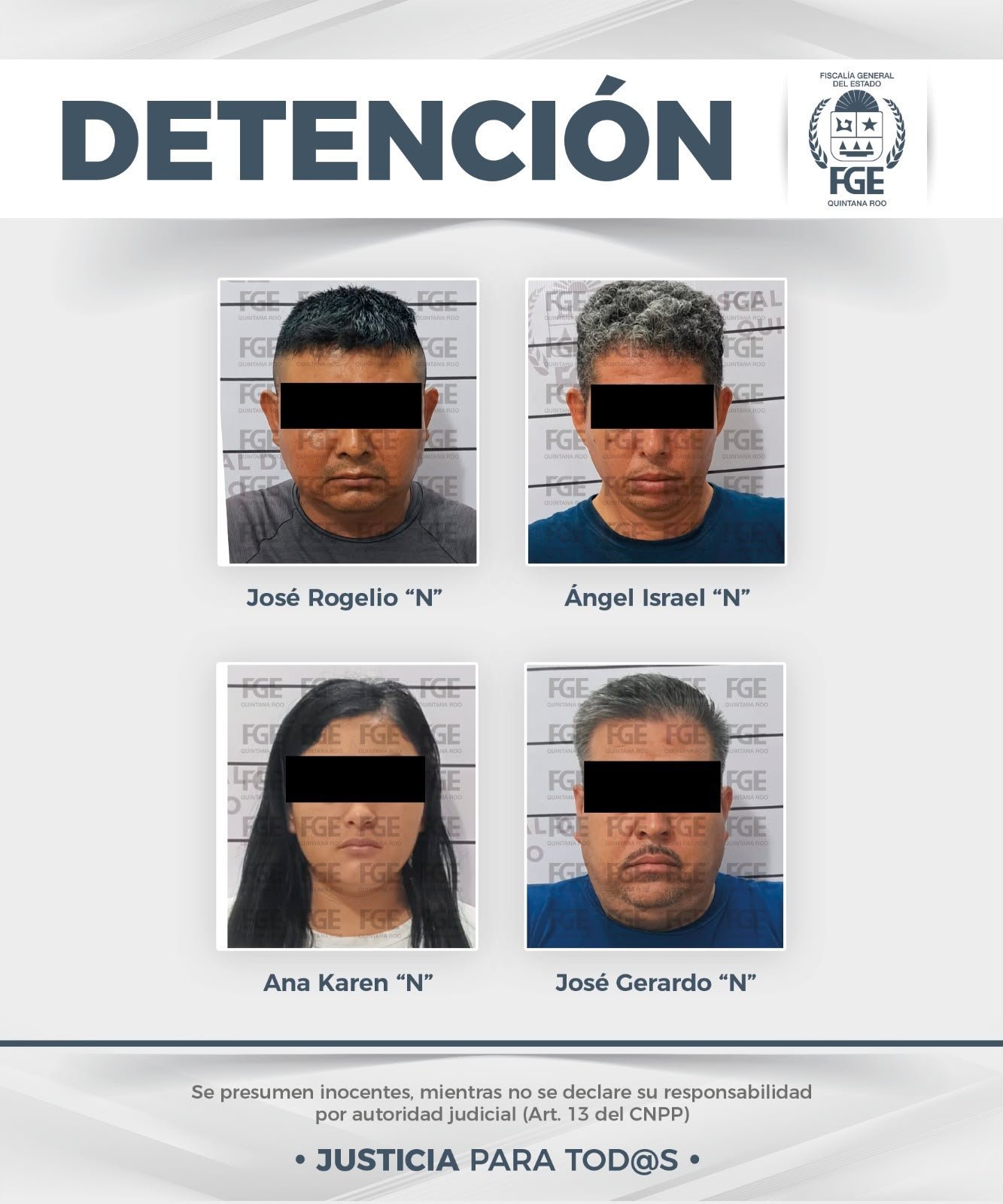 Fiscalía de Quintana Roo confirma la detención de cuatro elementos de la policía en Chetumal.