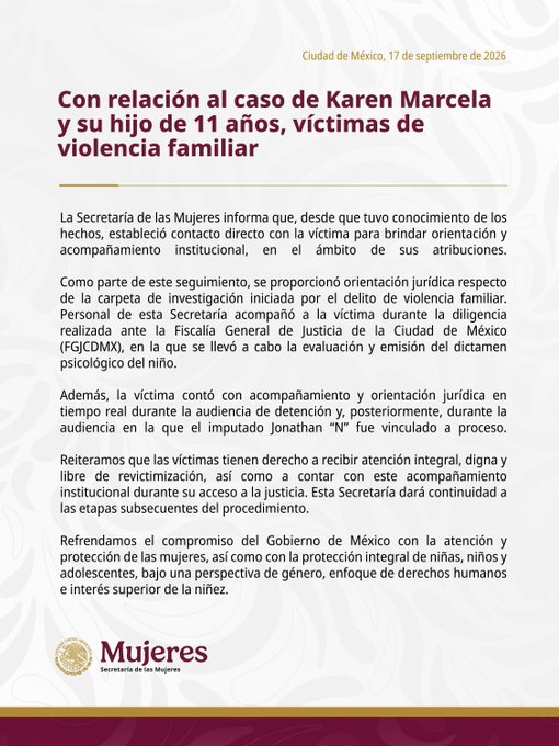 Secretaría de las Mujeres se pronuncia en caso Karen Marcela.